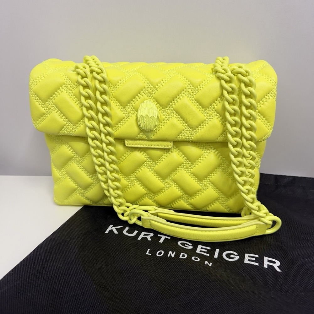 Kurt Geiger London Kensington Bag Drench Leather Purse NWT Neon Yellow Dust Bag